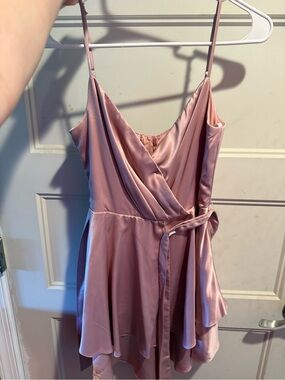 B Darlin Satin Wrap Chemise in Dusty Pink